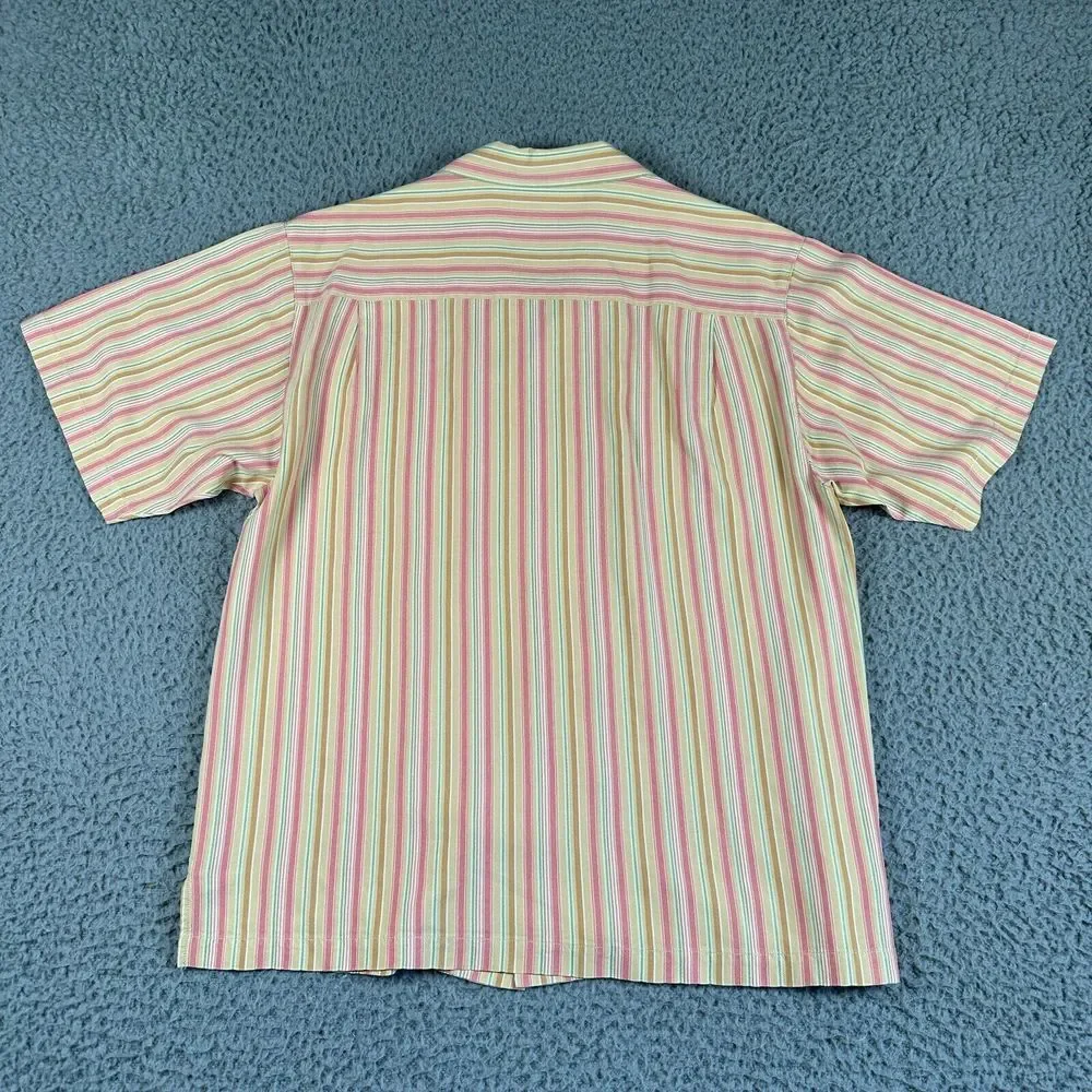 Tommy Bahama Silk Camp Shirt Men's Large Pastel Striped Silk‎ Button Up
